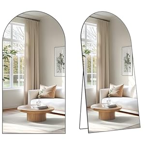 SONGMICS Ganzkörperspiegel, 218 x 102 cm, gewölbter Standspiegel, Rahmen aus Aluminiumlegierung, Hartglas, für Schlafzimmer, Wohnzimmer, Garderobe, Mattschwarz LFM065BD01