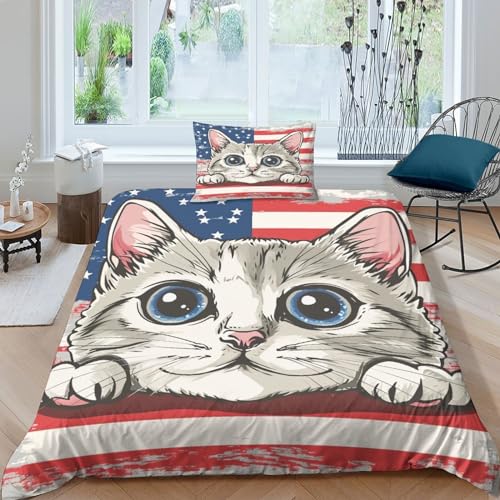 Housse de couette 135 cm chat américain parure de lit simple microfibre fermeture éclair - 2