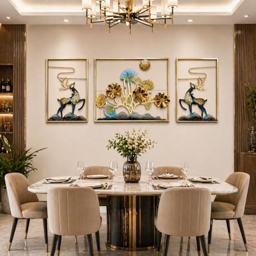 Image of Framing Hub Metal Multicolor Big Deer Leaf Wall Decor Vertical Frame | Artistic Wall Hanging for Living Room Office (Size 22x42 Inch)