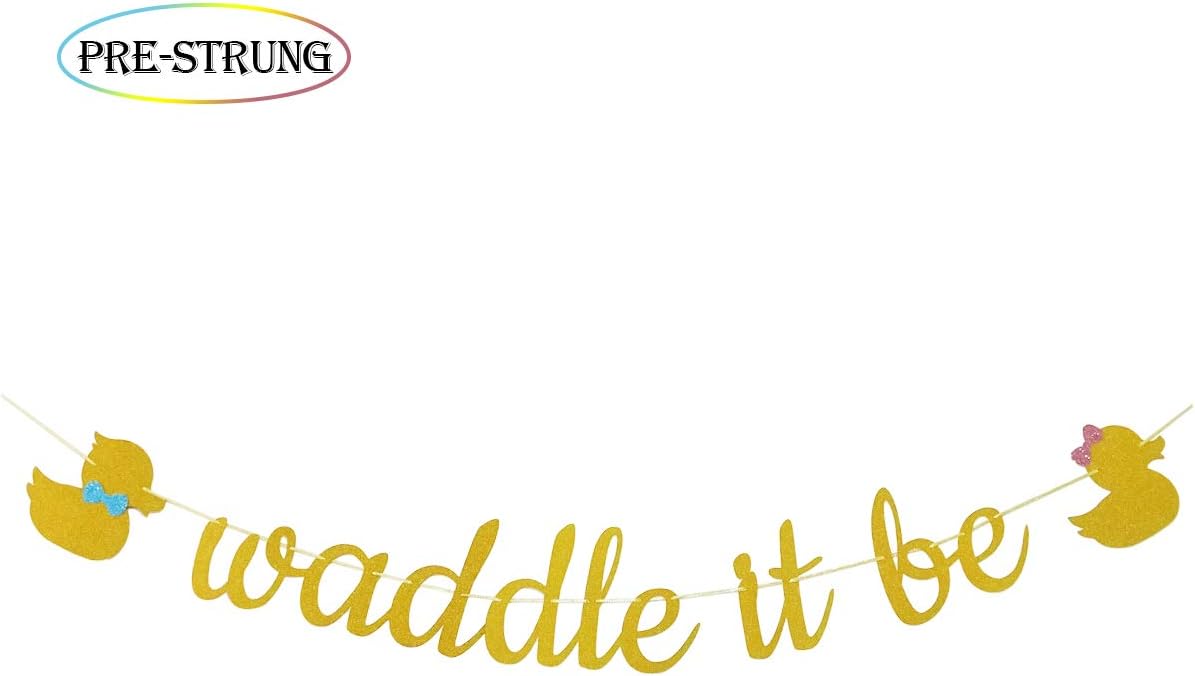 Waddle It Be Gold Glitter Duck Gender Reveal Party Banner