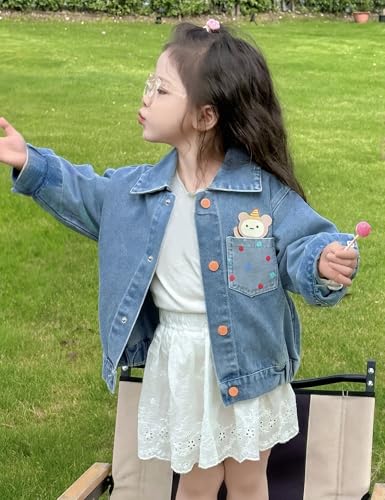 2-8Years Girls Denim Jacket Kids Outerwear Jacket Long Sleeve Jean Jackets Casual Denim Outfits for Spring and Fall3