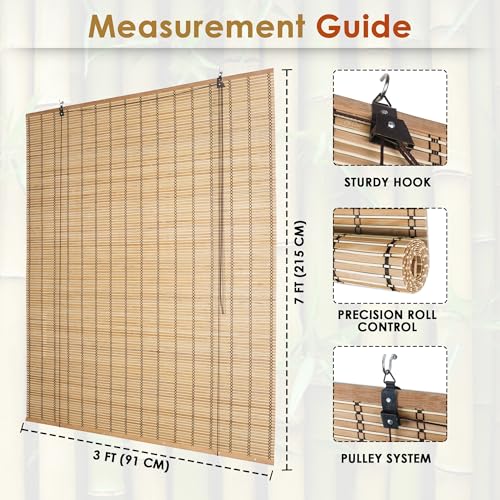 Image of Story@Home Bamboo Blinds for Balcony W 3 ft x H 7 ft (Pack of 2) | Rope Mechanism Roll Up Down Bamboo Shade for Sunlight Dust Protection Window Chick Blinds for Balcony -Beige & White