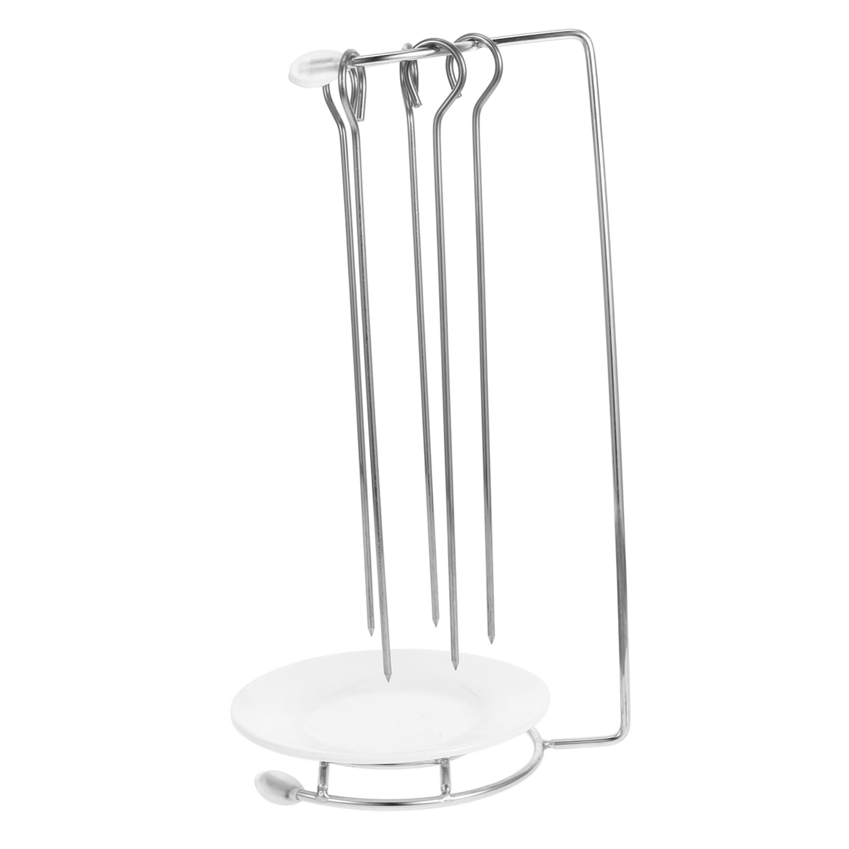 POPETPOP Supporto per Spiedini in Acciaio Inossidabile Resistente per Barbecue All'aperto, Grucce Porta Spiedini con 5 Aghi, per Grigliate, Picnic e Campeggio, Facile da Pulire