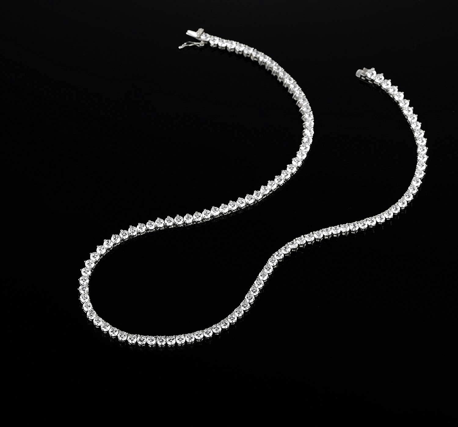 MDFUN Tennis Necklace Bracelet Jewelry Sets 18K White Gold Plated 4mm Round Cubic Zirconia Bracelet and Necklace Sets for Women and Men (18 inch & 7.5 inch) - Image 4