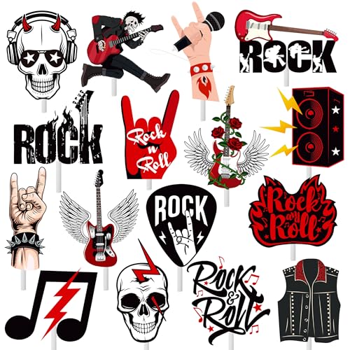 36Pcs Rock and Roll Party Cupcake Toppers Rock Music Cupcake Topper Rockstar Birthday Cake Picks Rock Guitar Party Decorations for Muscial Theme Baby Shower Supplies