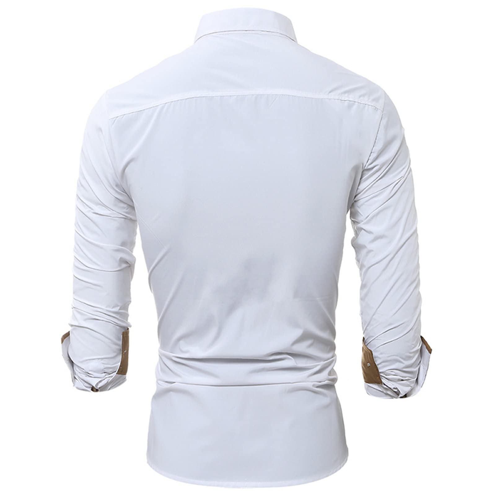 Men's Business Long Sleeve Dress Shirt Stylish Slim Fit Button Up Shirts Solid Lightweight Turn-Down Collar Shirt (White,XX-Large)