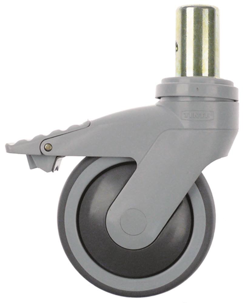 Rueda giratoria TENTE con tope total, 100 mm de diámetro, pivote con tope total, fijación, espiga, ancho 32 mm, plástico, altura 137 mm, 32 mm