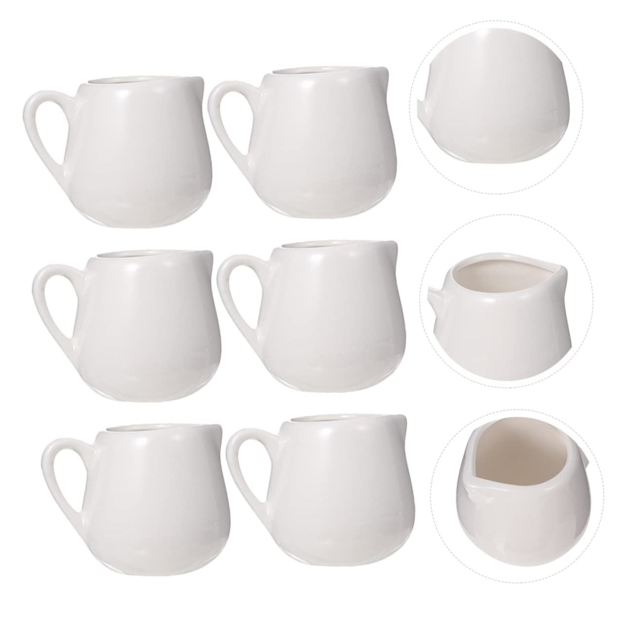 6 Jarras de Cerámica en Color Blanco con Asa Cómoda para Almacenar Leche y Salsa, Diseño Original y Ecológico, Ideales para Regalos de Inauguración de Casa