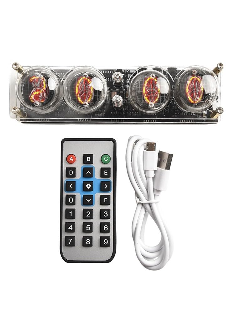 IN-12 Nixie Reloj de tubo de 4 dígitos LED retro digital con alimentación USB, para dormitorio, sala de estar, guardería, decoración, estilo B con tubo