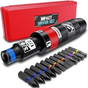 Aurlloct 1/2 Inch Manual Impact Driver Set, 13 Piece Impact Screwdriver Kit, Repair Tool, Screw Remover, Remove Nuts and Rusty Bolts