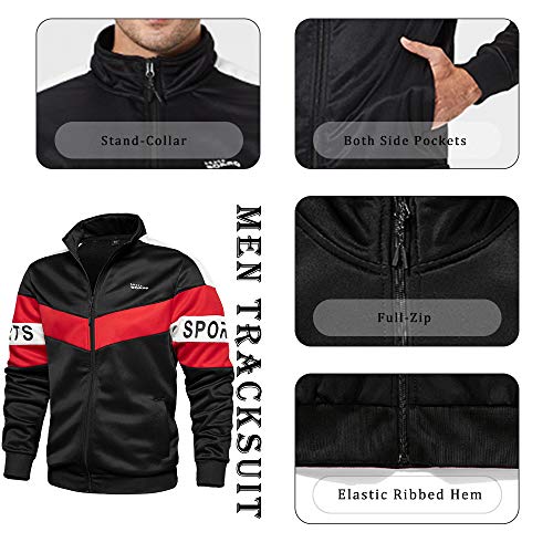 Duofier Men's Tracksuit Set Sweatshirt Jogger Sweatpants Solid Patchwork Warm Sports Suit, Black-2Xl #TOP3