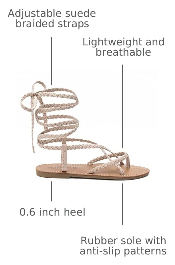 Image of Trary Womens Woven Braided Lace Up Flat Sandals Strappy Gladiator Open Toe Tie Up Ankle Wrap Summer Cute Flats Comfortable Casual Beach Vacation Dressy Walking Shoes