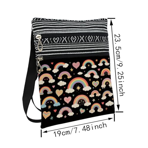 Rainbow Messenger Bag Small Ethnic Pattern Adjustable Strap Crossbody Zipper Pouch Black Cartoon Rainbow Phone Organizer Wallet Cute Shoulder Handbag for Women Friends2