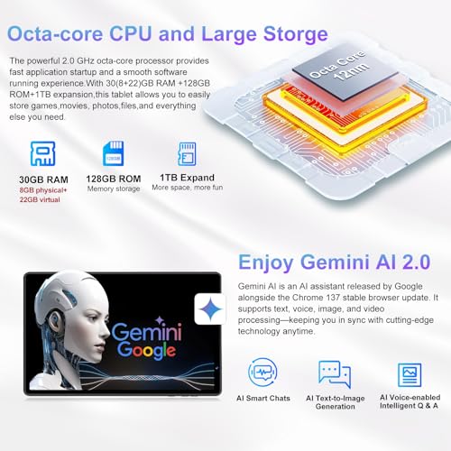 Image of 2026 Tablet 10 inch Android 15 Tablets 30GB+128GB+1TB Expand, 8000mAh Octa-Core Eletronic Tablet with Drop-proof Case, Gemini AI, HD IPS Display, GPS, 5G WIFI,Split-screen, Widevine L1 -Metal Blue