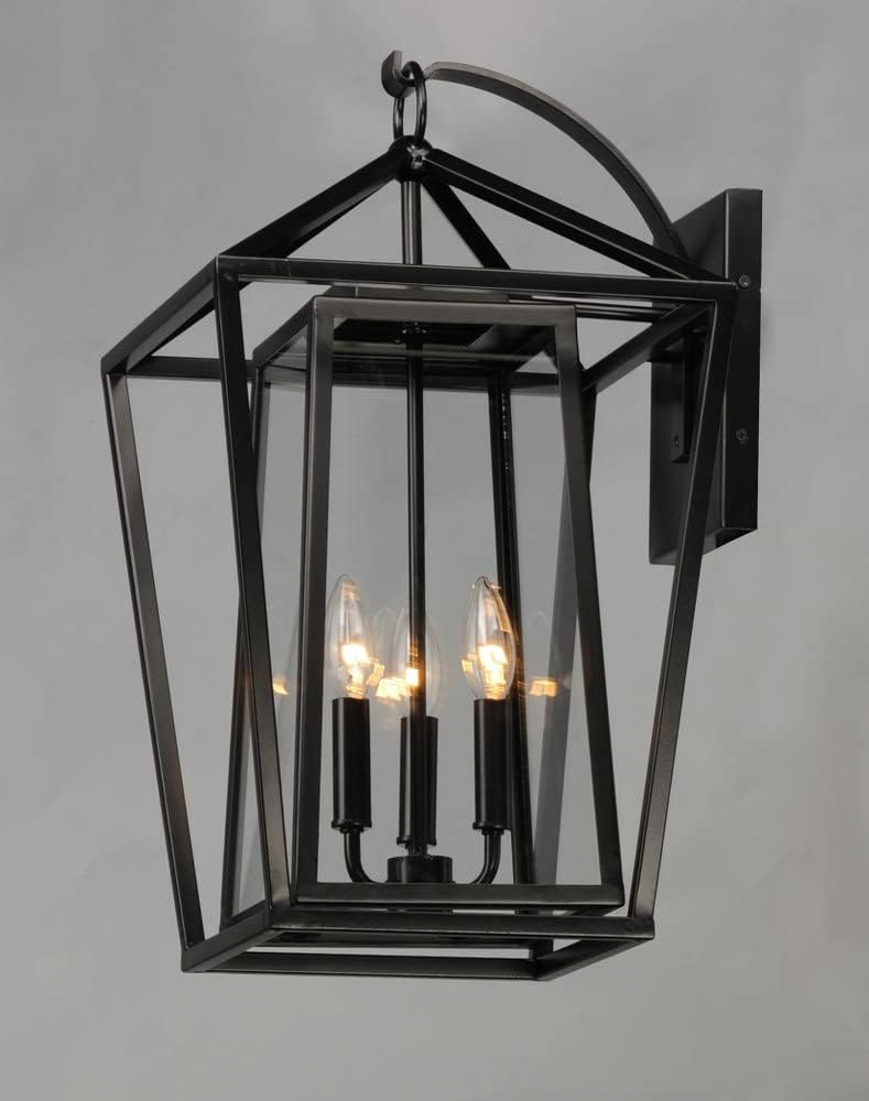 Maxim Lighting Artisan 3-Light Outdoor Wall Light | Black Steel Finish | Clear Glass Shade | Transitional Outdoor Light Fixture | Ideal for Porches, Patios & Garages | Wet Rated | 3176CLBK
