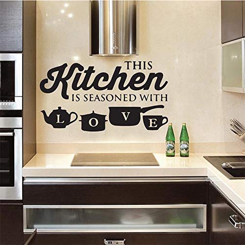 YINASI Kitchenware Wall Stickers, DIY Art Mural Decor Removable Wall Decals Kitchen Home Wall Art Decoration Dinner Room- This Kitchen is Seasoned with Love Quotes 50X30CM