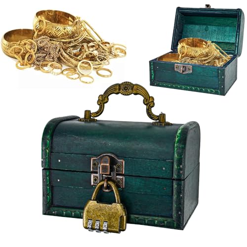 LPAMABA Cajas del tesoro vintage con candado, Cofre de madera para joyas, collares y pendientes