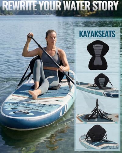 Image of 10'6''x33''Inflatable Stand Up Paddle Board, 400lbs Extra Wide Stand Up Paddleboard with Kayak Seat, Anti-Slip EVA Deck Premium SUP Accessories Kit, Non-Slip Stable Deck Boat