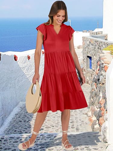 Image of ANRABESS Womens Summer Dress Ruffle Sleeve V Neck Midi Dresses Fashion Casual Fit Flowy Tiered Boho Beach Vacation Sundress