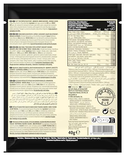 Jack Links Beef Jerky Original – 12er Pack (12 x 40g) – Trockenfleisch Eiweiß Snacks - High Protein Snack für Gym, Fitness, Outdoor - American Food für Menschen - Dörrfleisch Chips aus Rind Fleisch
