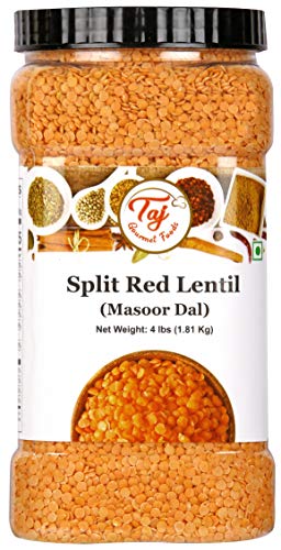 TAJ Premium Indian Masoor Dal, Red Lentils (4-Pounds Jar)