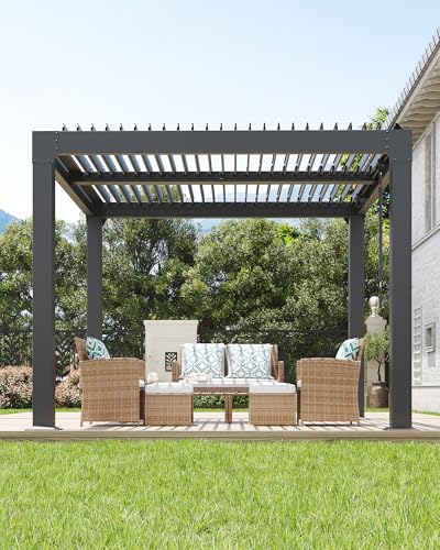 GarveeLife Louvered Pergola 10 ft x10', Outdoor Pergola with Adjustable Louvered Roof, Reinforced...