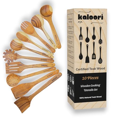 KALOORI 10-Piece Teak Wooden Cooking Utensil Set | Handmade Wood