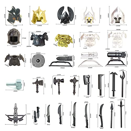 Zoster Technic Military Weapon Kit Medieval Knight Figure Weapons Armor Helmet Shield Minifigures Soldiers Swat Team Accessories Toys Compatible With Lego Figure (62 Pieces) #TOP1