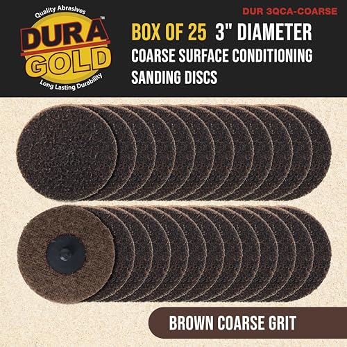 Dura-Gold DUR 3QCA-COARSE 3 Inch Diameter Surface Conditioning Discs Brown Coarse Sanding Grit (Box Of 25) - R-Type Quick Change Roll Lock Connection thumb #1