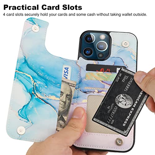 Image of HAOPINSH for iPhone 13 Pro Max Wallet Case with Card Holder, Pink Blue Marble Pattern Back Folio Flip PU Leather Kickstand Card Slots Case, Double Magnetic Clasp Durable Shockproof Cover 6.7 inch