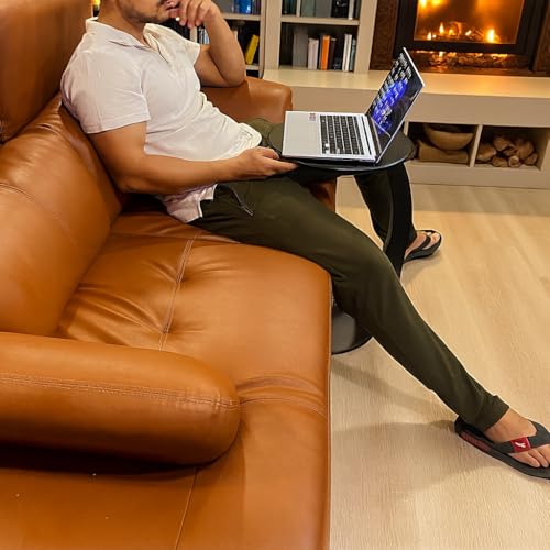 Image of POSHIO C-Shaped Side Table for Sofa & Bed - Matte Finish, Slide-Under Design, Easy 3-Piece Assembly, Ideal for Laptop, Coffee & Home Decor | Neatly Finished (38x58cms) (1, Black (Matte))