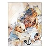 Zocoshi Personalised Dog Owner Gift | Memorial Pet Portrait | Custom Watercolour Dog Portrait from Photo | Custom Dog Portrait | Custom Dog Painting Blankets