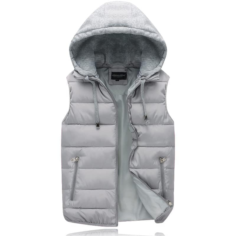 Gihuo Women's Puffer Vest Zip Up Quilted Padded Winter Hooded Vest Warm Jacket Outerwear Vest (US, Alpha, Large, Regular, Regular, 02 Grey)