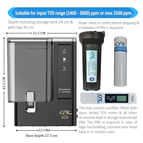 Image of KNL PRO RO AR, BARC RO + SS 304 UV (horizontal placed) + pH regulator, for input TDS 1200-3000 ppm, Reduces TDS (93-97)%, water recovery 25%, no TDS controller, 10 ltr storage tank + TDS meter