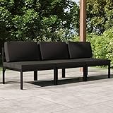 Coloris : anthracite. Matériel: aluminium Composition des coussins : 100 % polyester avec rembourrage en mousse. Dimensions du canapé central (L x P x H) : 64,5 x 70 x 64,5 cm. Largeur du siège : 64,5 cm. Profondeur d'assise : 64,5 cm. Hauteur du siège à partir du sol : 32 cm. Épaisseur du coussin de siège: 7 cm Épaisseur du coussin de dossier : 15 cm. Assemblage requis : oui. Contenu de la livraison : 3 x canapé central 3 coussins de siège 3 coussins de dossier.