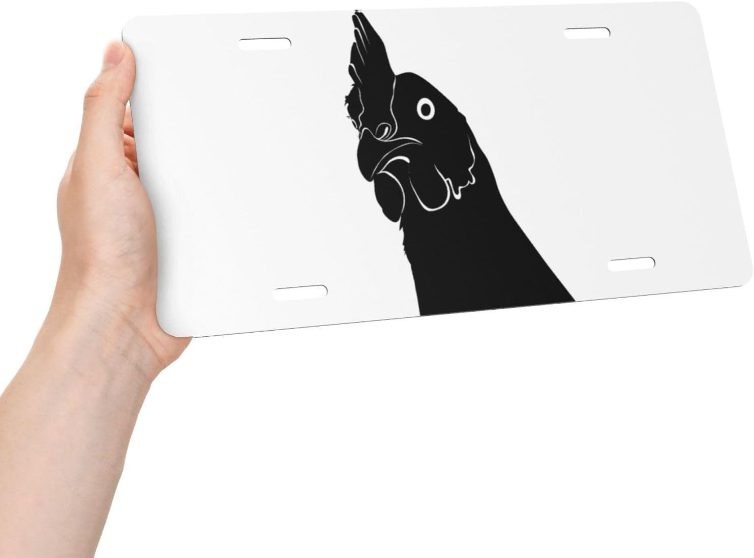 Rooster Silhouette Cool Front License Plate 6x12 Inch | Aluminum Decorative Vanity Plate for Car Truck SUV Funny Novelty Tags for Front of Car Accessory with 4 Holes for Men Women