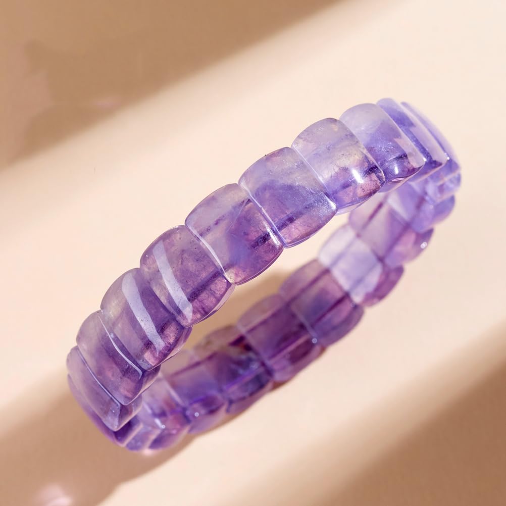 Bracciale Elastico con Perline sfaccettate a Grana Quadrata in Cristallo Naturale, Quarzo rutilato Viola, Bracciale Portafortuna con Ametista, Gioielli da Donna, Regalo di Compleanno