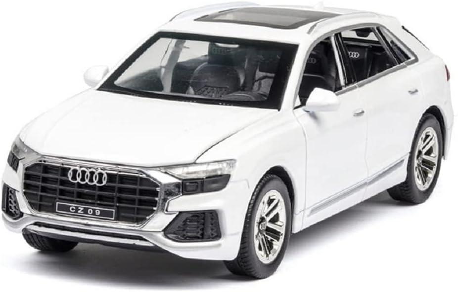 Exclusive Alloy Metal Pull Back Die-cast Car Scale Model with Sound Light Mini Auto Toy for Kids Metal Model Toy Car with Sound and Light New Version (Audi Q8 - White)