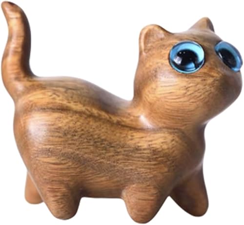 Figura de gato de madera tallada a mano de sándalo, estatua conmemorativa del gato, automóvil, adorno de escritorio, artículos de decoración para