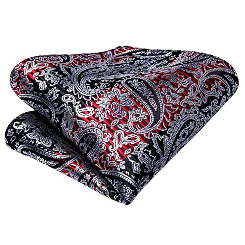 Image of Hi-Tie Paisley Floral Ties Set for Men Silk Mens Stripes Necktie Pocket Square Cufflinks Set Formal Business