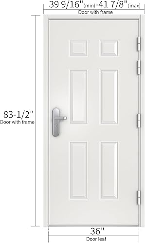 Miniatura 3 de VIZ-PRO Puerta de seguridad de acero de montaje rápido con marco y herrajes, 6 paneles blancos con bisagras laterales derechas hacia afuera, losa de