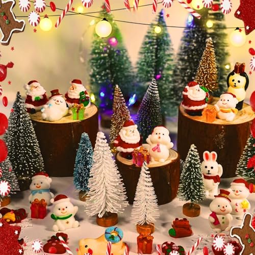 Warmtree WM0277 80Pcs Christmas Miniature Figurines, Mini Resin Christmas Ornaments Mini Trees Mini Christmas Figures Snowman Santa Clause Ornament thumb #4