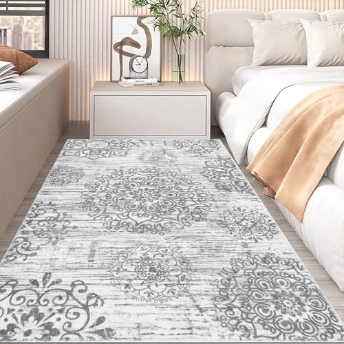 SHACOS Teppich Läufer Flur Grau 90x150cm Rutschfest Korridor Teppich Läufer Kurzflor Waschbar Flur...