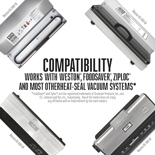 Image of Weston 6 inch x 10 inch Pint Vacuum Sealer Bags For Meal Prep & Sous Vide | 2 Ply 3mm Thick | Compatible With NutriFresh & FoodSaver | BPA Free | 100 Count | Clear