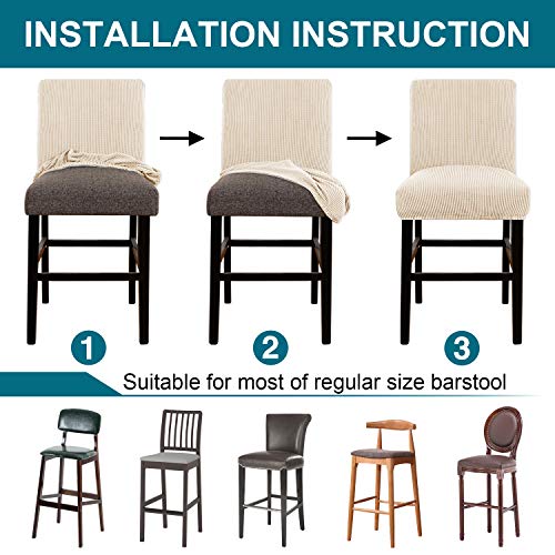 Turquoize Stretch Bar Stool Cover Counter Stool Pub Chair Slipcover For Dining Room Cafe Barstool Slipcover Removable Furniture Chair Seat Cover Jacquard Fabric With Elastic Bottom Set Of 2, Natural #TOP6