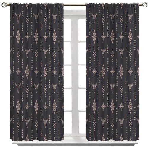 ICMOLYYENLO Aztec Curtains Primitive Tribal Ethnic Hand Painted Abstract Bird Pattern Native Art Print Curtains Kitchen Bedroom Living Room Privacy Curtains 2 Panels 42x45 Inch