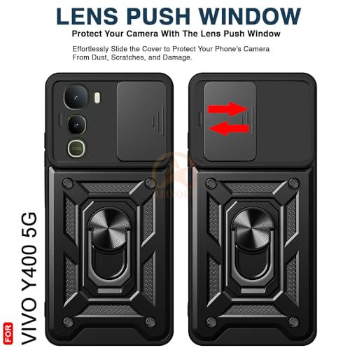 Image of Armor Bumper Back Cover Case for Vivo Y400 5G Rotating Camera Cover, Ring Holder & Kickstand | Heavy Duty & 360 Degree Protection Vivo Y400 5G Back Cover (Black)