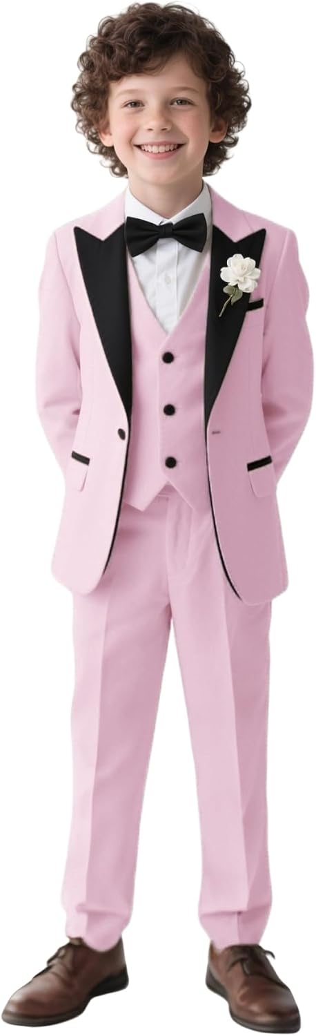 Boys Toddler Formal Suit Slim Fit 3 Piece Wedding Kids Suit Tuxedos Jacket Vest Pant Set