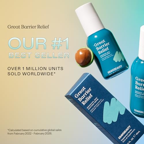 KraveBeauty Great Barrier Relief Serum for Dry or Sensitive Skin, Hydrates and Repairs the Skin Barrier, Soothing Facial Serum with Ceramides & Niacinamide, Fragrance Free, 45 mL