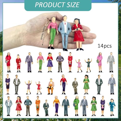 VICDUEKG 14 Stück Miniatur Figuren Verschieden Posen Bemalte Modell Figuren für Modellbau Maßstab 1:25 Stehende und Sitzende Menschenfiguren Miniaturleute Architekturmodell Kleine Modell Menschen